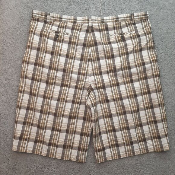 Old Skool Men's 90's Y2K hip hop Urbanwear Baggie Brown tan plaid Shorts Size 50 - Picture 3 of 10